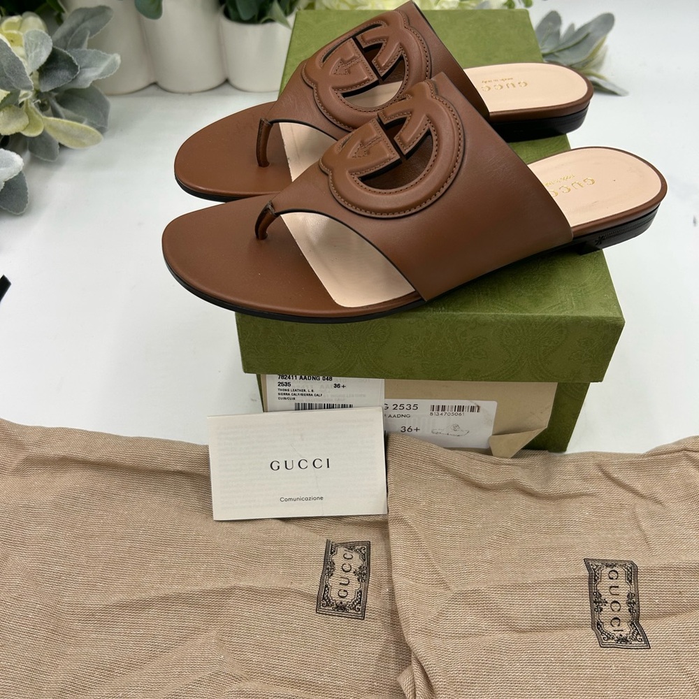Women's Gucci interlocking G leather sandals size 36.5 made in Italy - Picture 4 of 12